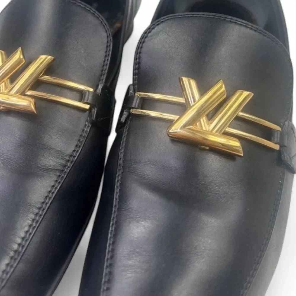 Authentic LOUIS VUITTON Women's Black LV Logo Upper Case Loafers Size EU…